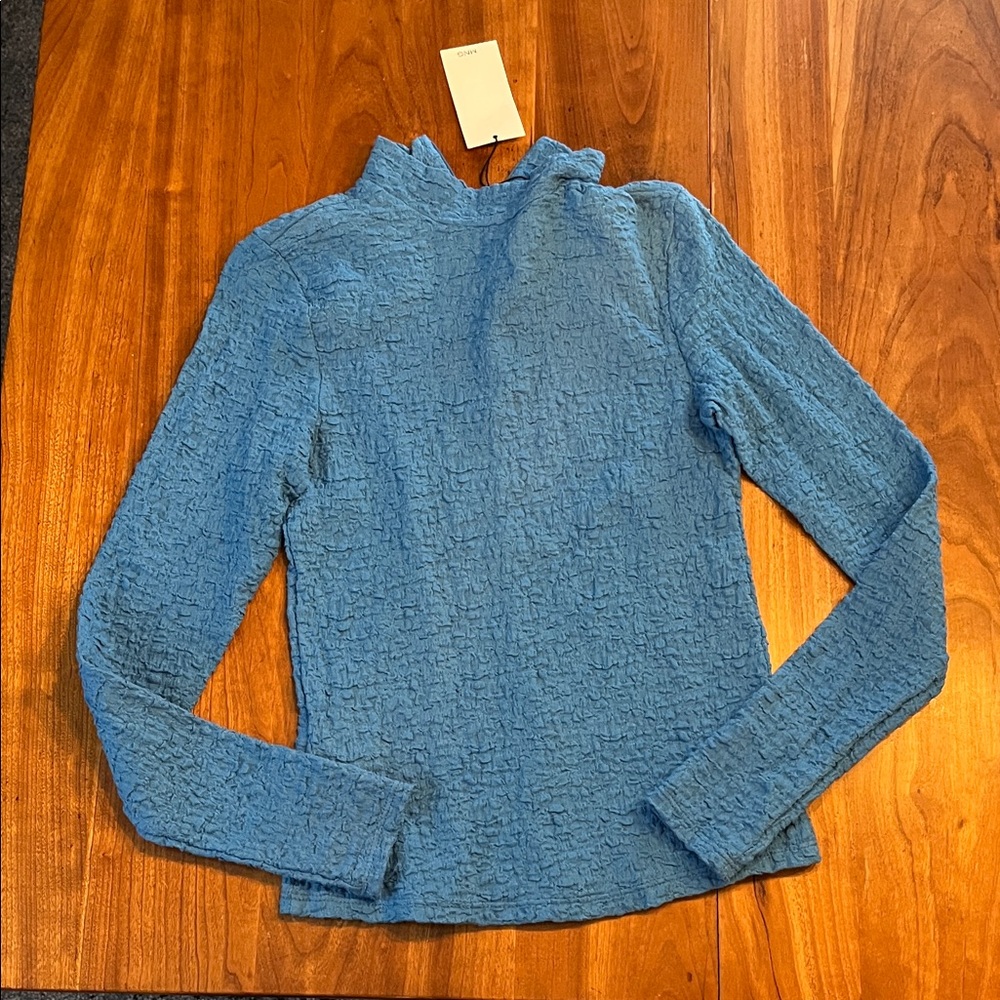Mango Blue Textured Long Sleeve Top